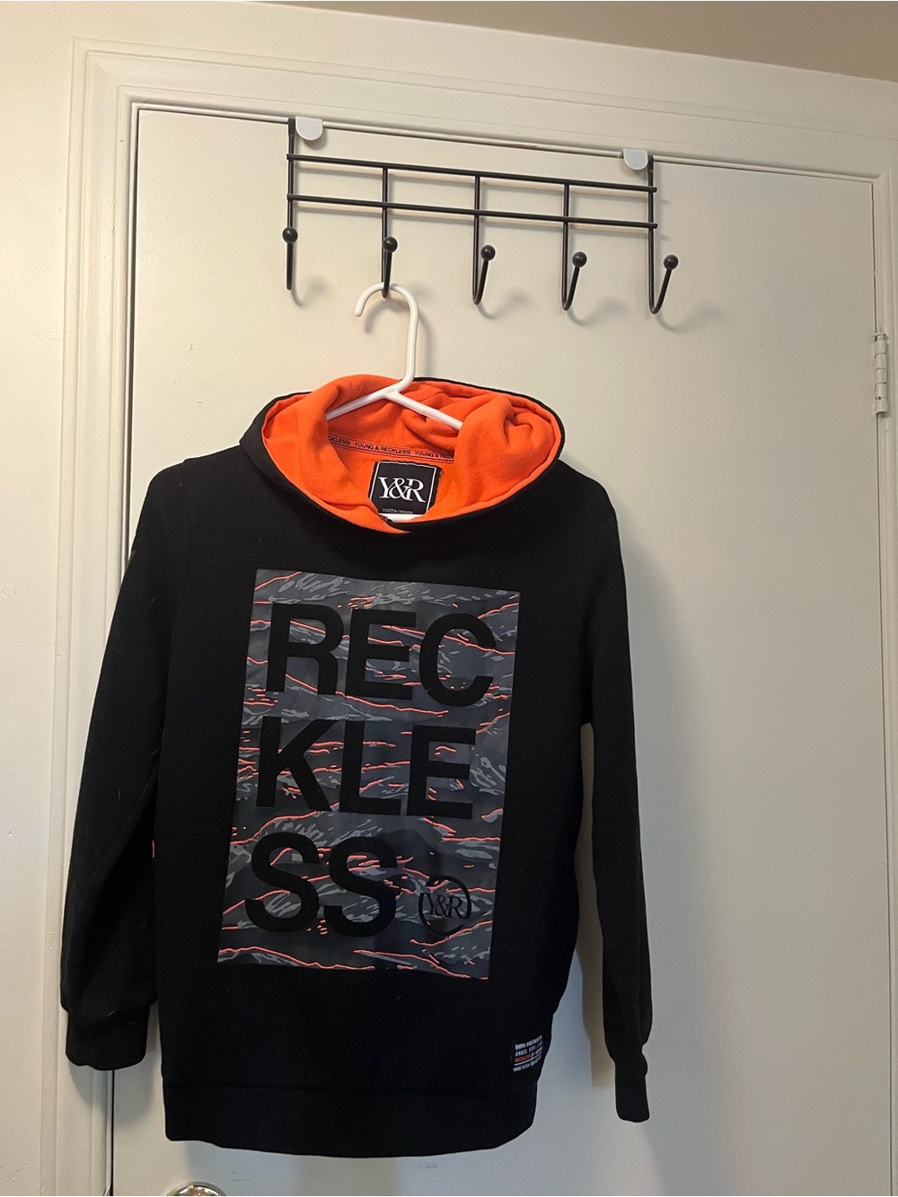 Boys Reckless black Hoodie with Orange Lined Hood - Picture 2 of 3
